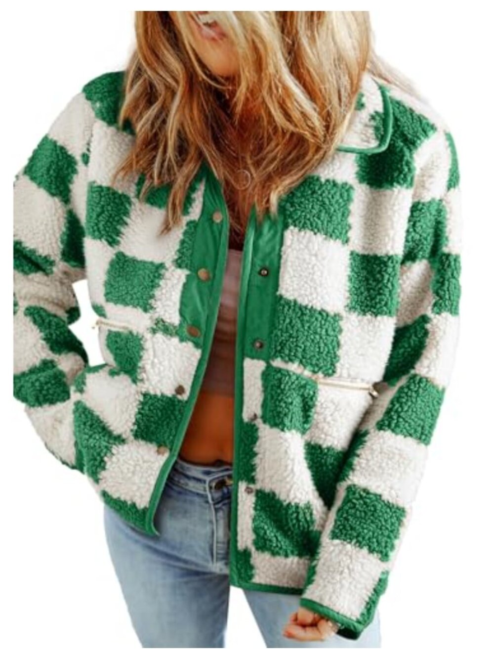 Women's Fleece Sherpa Jacket Button Down Plaid Winter Coat